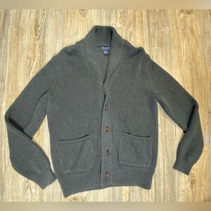 Thomas Parker Sweater Mens Small Gray Chunky Coastal Grandpa Cardigan Pockets